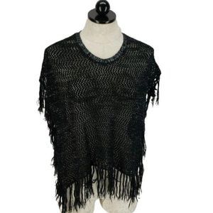 Piper Girls Knit‎ Black Silver Cape Over Shirt Size 6 6x